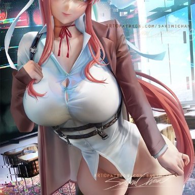 1girls, big breasts, black panties, black thighhighs, black thong, blush, blushing, breasts, brown hair, classroom, cleavage, doki doki literature club, female, female only, green eyes