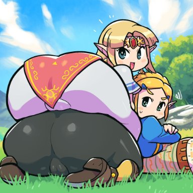 2girls, a link to the past, ass, big ass, big butt, breath of the wild, butt, crap-man, female, female only, huge ass, huge butt, looking at viewer, looking back, nintendo