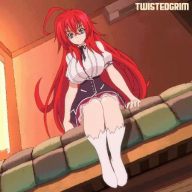 1girls, animated, bed, big breasts, cameltoe, female, female focus, high school dxd, long hair, no sound, panties, presenting, rias gremory, seductive, seductive smile