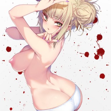 1girls, absurd res, areolae, ass, bangs, big breasts, blonde hair, blood, blood splatter, blunt bangs, breasts, butt crack, double bun, highres, himiko toga