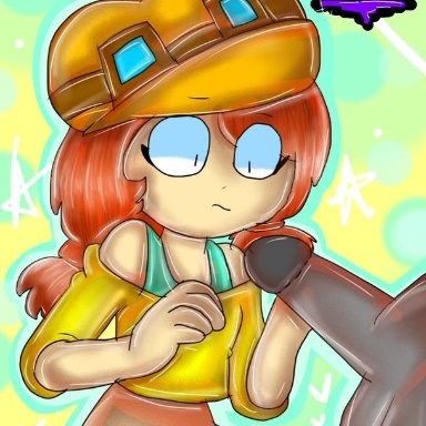 1boy, 1girl, Brawl Stars, dick, female, female only, Gigi, Gigidonut100, hat, jessie (brawl stars), male, orange hair, pussy