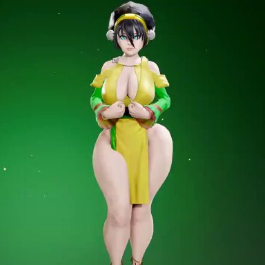 1girls, 3d, animated, anklet, areolae, ass, ass expansion, avatar the last airbender, bangs, bare shoulders, barefoot, big ass, big breasts, black hair, bouncing breasts