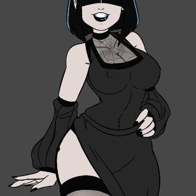 1girls, artist request, black hair, busty, female, female focus, female only, goth, hair over eyes, hourglass figure, lucy loud, pale skin, pale-skinned female, pinup, pinup pose