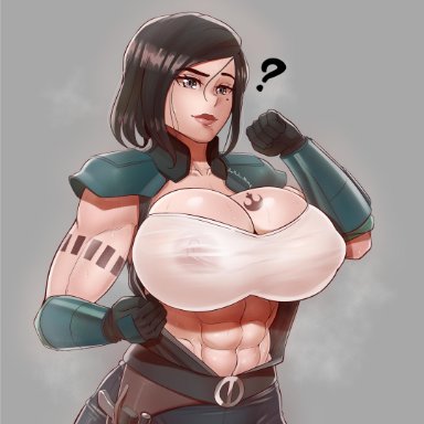 1girls, abs, aestheticc-meme, big breasts, breasts, cara dune, female, female only, large breasts, muscles, muscular, muscular female, solo, star wars, the mandalorian
