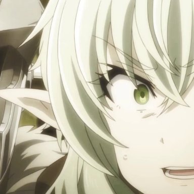 animated, goblin slayer, green eyes, green hair, high elf archer (goblin slayer), webm