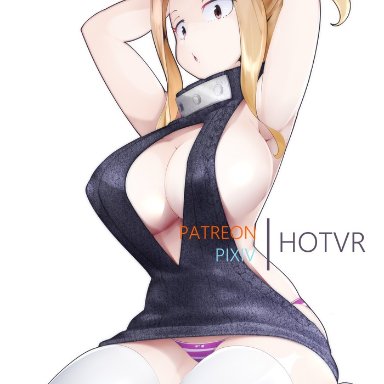 1girls, armpits, arms behind head, arms up, backless, backless outfit, bangs, barefoot, big breasts, blonde hair, breasts, brown eyes, camie utsushimi, cleavage, clothing