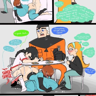 1boy, 2girls, adult, age difference, bbw, black hair, breasts, brown hair, cheating, cheating wife, comic, comic page, comic panel, curvaceous, danny fenton