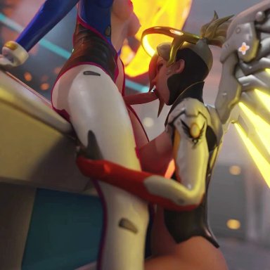 3d, animated, blender, blizzard entertainment, blowjob, d.va, futanari, lewdhyl, mercy, overwatch, tagme, webm