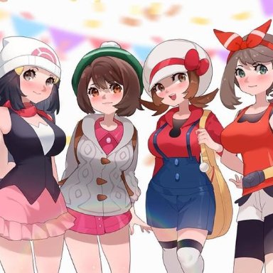 10girls, dawn (pokemon), female only, gloria (pokemon), kris (pokemon), large breasts, leaf (pokemon), lyra (pokemon), may (pokemon), pokemon, rosa (pokemon), selene (pokemon), serena (pokemon), sumisumi