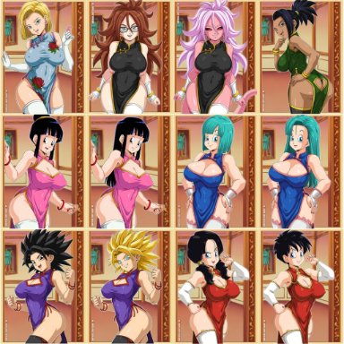 12girls, android 18, android 21, android 21 (evil), android 21 (human), ass, big breasts, black eyes, black hair, blonde hair, blue eyes, blue hair, breasts, brown hair, bulma briefs