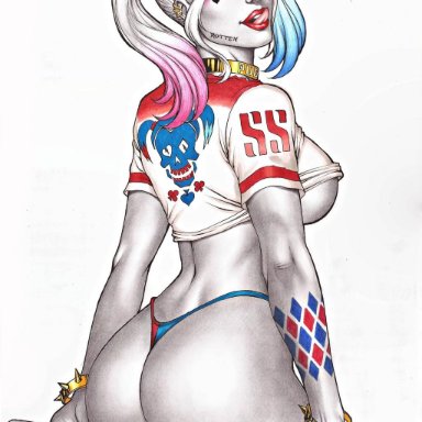 1girls, ass, back view, baseball bat, batman (series), bubble butt, carlos braga, dat ass, dc, dc comics, female, female only, harleen quinzel, harley quinn, harley quinn (series)