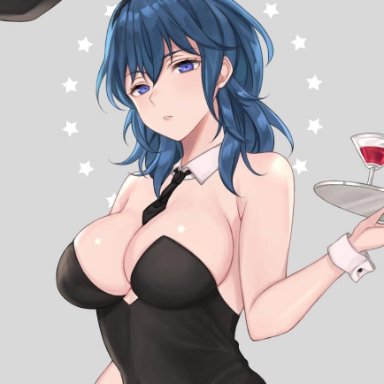 alternate costume, bare arms, big breasts, blue eyes, bunny ears, bunny girl, bunnysuit, byleth (female), byleth (fire emblem), byleth (fire emblem) (female), cleavage, fire emblem, fire emblem: three houses, hoshido, hoshido1214