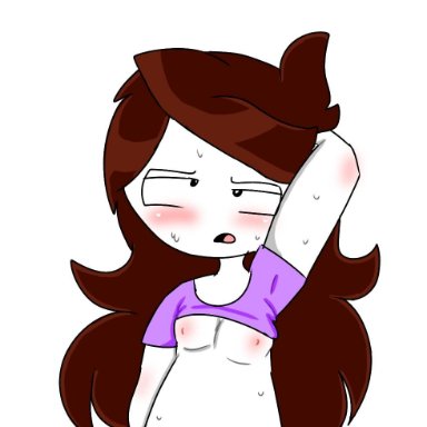 1girl, breasts, brown hair, female, female only, hair, human, jaiden, jaiden animations, Liza artz, png, purple shirt, solo, tired, transparent png