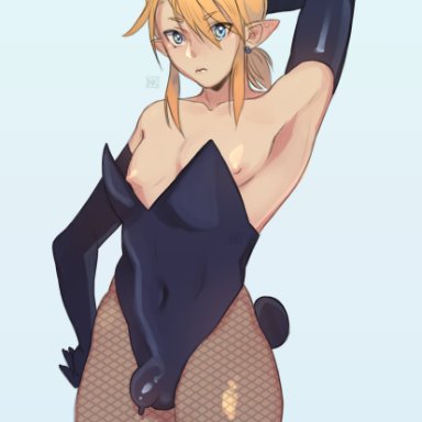 1boy, bulge, bunny costume, bunnyboy, femboy, girly, link, looking at viewer, male, male only, nauko, penis under clothes, the legend of zelda, trap, yaoi