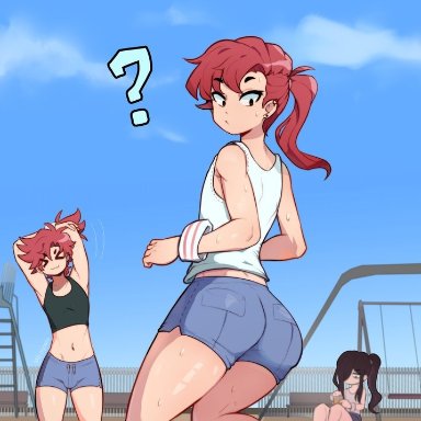 3boys, ass, black hair, femboy, girly, ichiro yamazaki, itsuki yamazaki, jeans, ms pigtails, red hair, roland bonhomme, trap