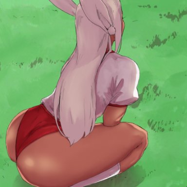 1girls, ass, big ass, big butt, bunny, bunny ears, bunny girl, butt crack, colored, dark skin, dark-skinned female, exercise, female, female focus, female only