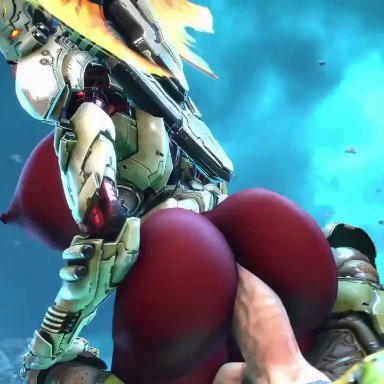 3d, alien, animated, big ass, big breasts, breasts, clogoisfm, cowgirl position, doom, doom eternal, doomguy, female, huge ass, huge breasts, human