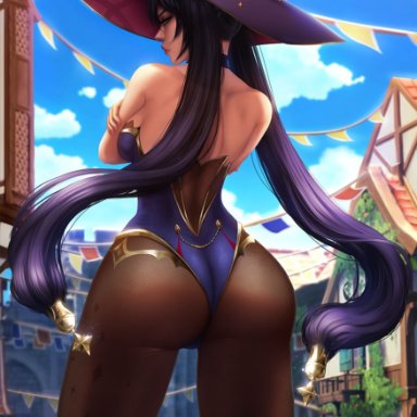 1girl, 1girls, 2020, ass, back view, bare shoulders, big ass, big butt, butt, female, female focus, female only, genshin impact, gold, green eyes