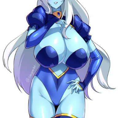1girls, absurd res, adventure time, big breasts, blue eyes, blue skin, blush, cleavage, clothing, collar, crown, elbow gloves, female, female only, ice queen