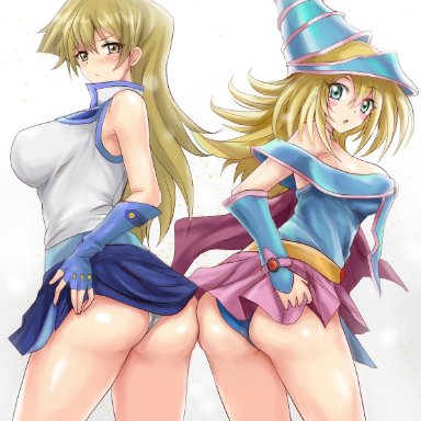 2girls, alexis rhodes, artist request, ass, dark magician girl, konami, nipples, tagme, yu-gi-oh!, yu-gi-oh! gx, yuu-gi-ou duel monsters