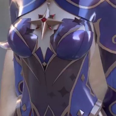 1girls, 3d, animated, blush, bodysuit, bouncing breasts, breasts, duo, female, genshin impact, mona (genshin impact), outercourse, penis, purple hair, shiny