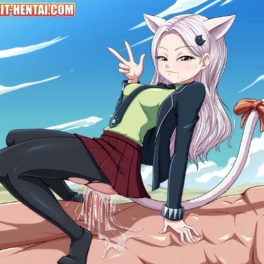 1boy, 1girls, background, brown eyes, carla (fairy tail), cat ears, cat tail, catgirl, charle (fairy tail), clothed, clothed sex, faceless male, fairy tail, female, looking at viewer