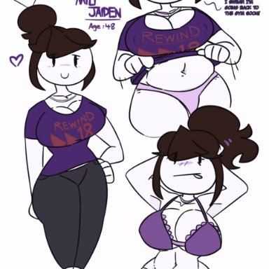 aged to milf, aged up, big breasts, black hair, bra, dialogue, heart, jaiden, jaiden animations, milf, milf jaiden, muffin top, panties, partially clothed, shirt lift