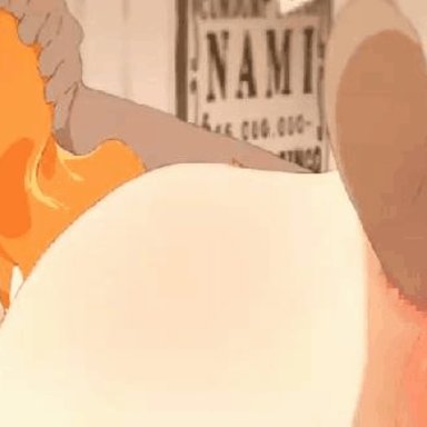 anal, anal abuse, anal insertion, anal pounding, anal rape, anal sex, animated, blowjob, deepthroat, double penetration, head grab, long hair, nami, one piece, oral