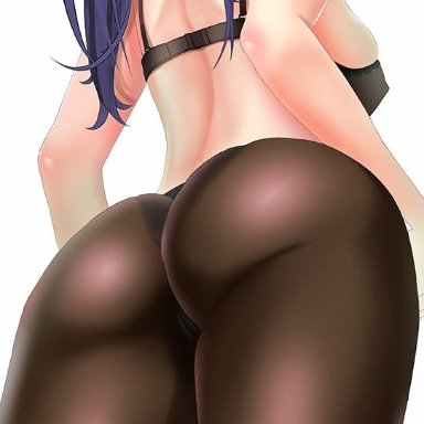 1girls, ass, big ass, black legwear, bra, breasts, butt, female, female only, from behind, genshin impact, mona (genshin impact), pantyhose, rikadoh, solo