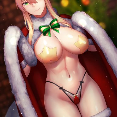 1girls, absurdres, artoria pendragon, artoria pendragon (lancer), bangs, bare shoulders, big breasts, bikini, bikini bottom, blonde hair, blurry, blurry background, blush, breasts, cape