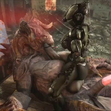 3d, 3d (artwork), 3d animation, android, animal genitalia, animated, anthro, assaultron, balls, bethesda, bethesda softworks, big ass, big balls, big breasts, big penis