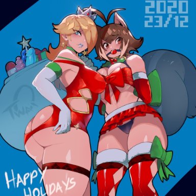 2girls, big breasts, blazblue, crossover, high resolution, highres, long hair, makoto nanaya, nintendo, nipples, princess rosalina, short hair, super mario bros., super mario galaxy, tagme