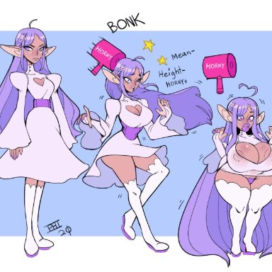 bimbophi, breast expansion, female, female only, purple hair, sequence, shortstack, solo female, tagme, thighhighs, transformation