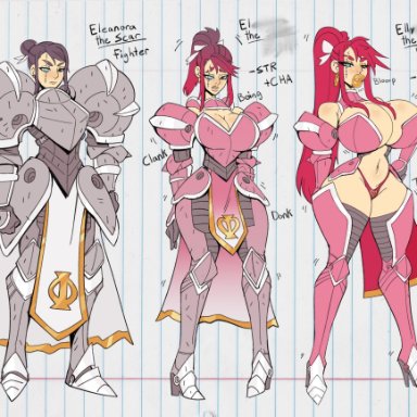 armor, bimbofication, bimbophi, breast expansion, pink hair, ponytail, tagme, transformation