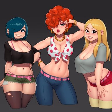 3girls, big breasts, breasts, cleavage, ed edd n eddy, female, female only, kanker sisters, large breasts, lee kanker, looking at viewer, marie kanker, may kanker, rizdraws