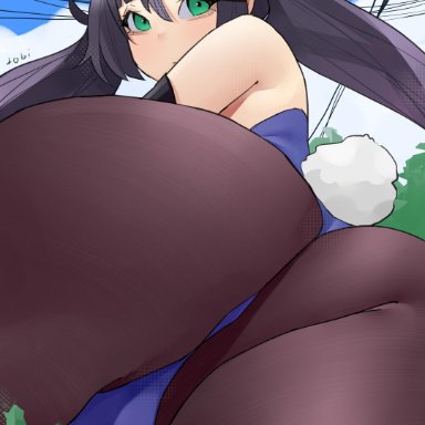 absurd res, ass, big ass, bunny ears, bunny tail, cameltoe, close-up, female, from behind, genshin impact, hi res, huge ass, leotard, looking at viewer, mona (genshin impact)