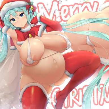 1girls, ass, big ass, breasts, cleavage, female, female only, hatsune miku, huge belly, huge breasts, looking at viewer, looking back, naughty face, outie navel, pregnant
