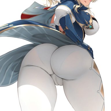 1girls, asahina hikage, ass focus, big butt, blonde hair, blue eyes, breasts, bubble ass, bubble butt, cameltoe, female, female only, from behind, from below, genshin impact