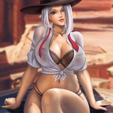 1girls, ashe (overwatch), big breasts, breasts, cleavage, female, female only, flowerxl, large breasts, overwatch, pinup, solo, thick thighs, wide hips