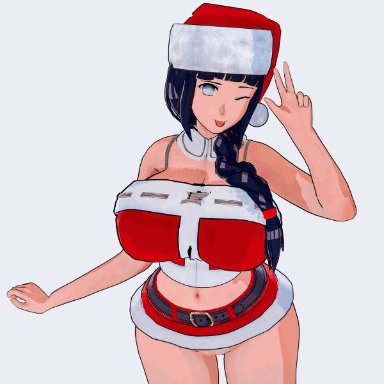 1girls, animated, bbw, big breasts, blue hair, bouncing breasts, braided hair, braided ponytail, busty, christmas, christmas outfit, clothed, clothing, female, female focus