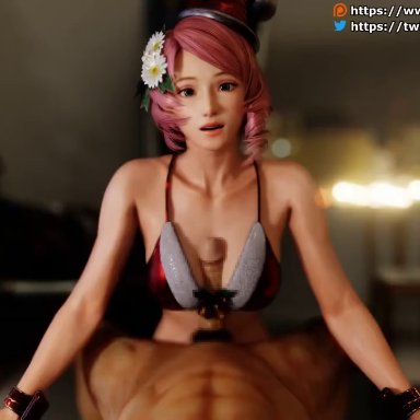 3d, alisa bosconovitch, android, animated, blender, christmas, cute, flower in hair, green eyes, medium breasts, paizuri, paizuri under clothes, pink hair, tagme, tekken