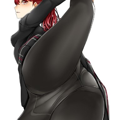 1futa, bulge, chunk (editor), clothed, clothing, edit, edited, fully clothed, futa only, futanari, human, kasumi yoshizawa, leg lift, leg up, leggings