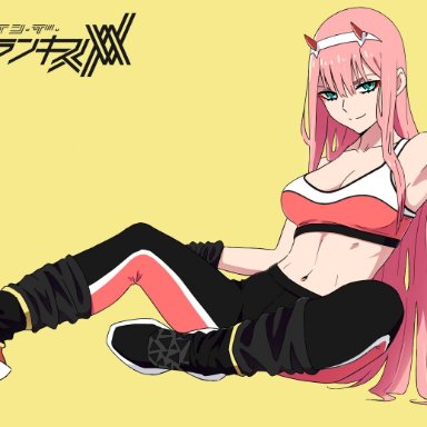 1girls, belly, belly button, clothed, clothing, darling in the franxx, female, female focus, female only, fit, fitness, j adsen, long hair, looking at viewer, pink hair