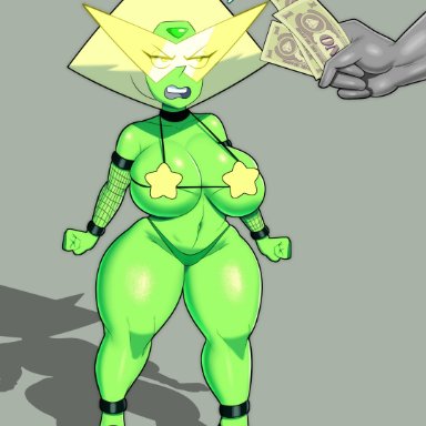 big breasts, breasts, clothed, clothing, coldarsenal, green eyes, high heels, peridot (steven universe), prostitution, simple background, steven universe