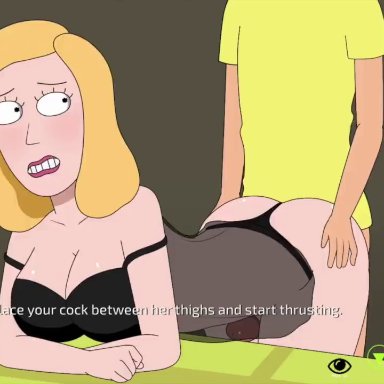 1boy, 1girls, adult swim, ass, ass grab, bent over, bent over table, beth smith, biting lip, blonde hair, bra, female, ferdafs, hands on ass, lipstick