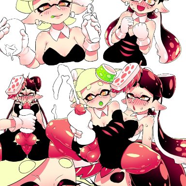 1futa, 1girls, ahe gao, artificial vagina, balls, blush, breasts, callie (splatoon), cleavage, clothed, clothing, cum, cumshot, duo, ejaculation