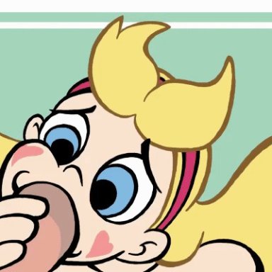 animated, blonde hair, blue eyes, cum, cum in mouth, excessive cum, fellatio, hand on penis, headband, heart cheeks, marco diaz, star butterfly, star vs the forces of evil, swallowing, vanilla-pete