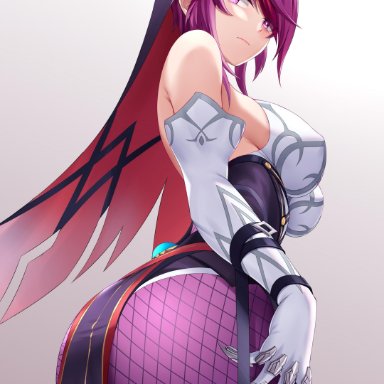 1girls, ass, bangs, bare shoulders, big breasts, breasts, butt, chitu hefeng zhong, claws, curvy, dress, female, female only, genshin impact, gloves