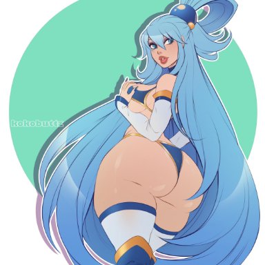 aqua (konosuba), big ass, big butt, big lips, bikini, blue hair, female, kokobuttz, kono subarashii sekai ni shukufuku wo!, red lips, solo, swimsuit, tagme