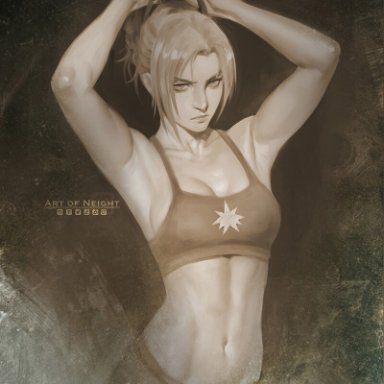 1girls, annie leonhardt, arms above head, attack on titan, female, female only, fit, neight, solo, solo female, topwear